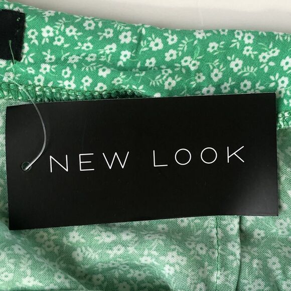 stradivarius Womens Halter Dress Slit Ruched Green Daisy Print  Size 12 NWT - Picture 8 of 16